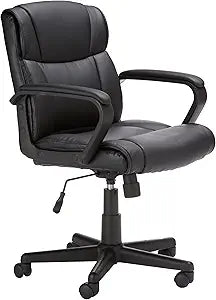 Amazon Basics Office Task Chair with Adjustable Height, 360 Swivel, Padded Armrests, Mid-Back, Rolling, 275 Pound Capacity, 24.2"D x 24"W x 34.8"H, Black Faux Leather