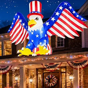 4th of July Inflatable Eagle Decorations 6FT Bald Eagle Blow up Patriotic Inflatables Outdoor Decoration with LED Lights Memorial Independence Day Blowup Decor for Yard Lawn Garden Party