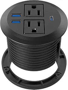 Recessed Power Grommet with AC Outlets, 20W USB-C,Flush-Mount,Black