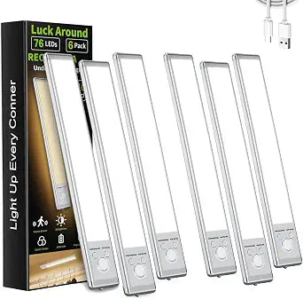 6 Pack Under Cabinet Lighting, 10in Rechargeable Motion Sensor Light Indoor