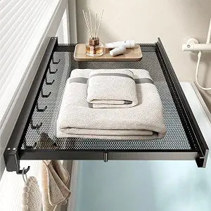 Wall-Mounted Dry Racks Retractable for Bathroom Wall Mounted with Hooks Clothes Drying Rack Bathroom Shelf for Collapsible Storage Rack Foldable Towel Holder for Kitchen, Balcony Laundry Room