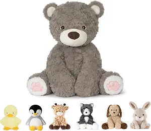 Niuniu Daddy 14" | 3.5 Pound Teddy Bear Weighted Stuffed Animals for Kids Adults, Sitting Brown Teddy Bear Weighted Plushies Toy, Calming Sleeping Body Pillow Huggable Gift for Christmas Holiday