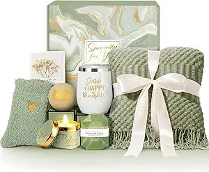 Birthday Gifts for Women Mom Wife Friend Daughter Sister Her| Self Care Get Well Soon Care Package, Mothers Day, Thank You, Retirement, Sympathy Gifts|Relaxing Bath Spa Gift Basket w/ Fringed Blanket