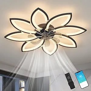 Ceiling Fans with Lights and Remote, 35" Modern Ceiling Fan with Light, 6 Speeds Wind 3 Light Color Low Profile Ceiling Fan for Bedroom (Black, 35")