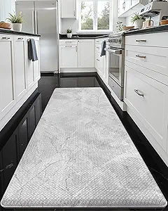 DEXI Kitchen Floor Mats Cushioned Anti Fatigue, 23x59 Large Wide Standing Comfort Runner Rug Waterproof, Marble Memory Foam Padded for Front Sink Laundry, Light Grey