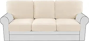 H.VERSAILTEX Multi-Pieces Sofa Covers for Three Cushion Couch Sofa High Stretch Seat Cover Jacquard Textured Twill Fabric(3 Seat Cover Plus 3 Back Cushion Covers, Cream)