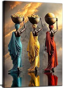 Black Girl Canvas Wall Art African American Woman painting Decor Pictures Retro Ethnic Red Yellow Blue Ancient Posters Prints for Bedroom Office Living Room Bathroom Home Decoration