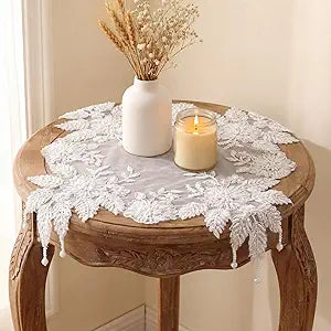 HunnmingRe 6 Pcs 15.7'' x 15.7'' Vintage Lace Table Mats Retro Doilies Handmade Embroidery Beaded Placemats Crochet Doily for Coffee Table Furniture Flower Pot Nightstand Study Living Room Wedding