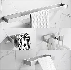 Brushed Bathroom Hardware Accessories Set 4 Pieces Brushed Nickel Towel Bar Set, 23.6 Inch Towel Rack Set SUS304 Stainless Steel Bathroom Set,Wall Mounted