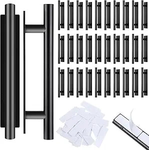 30 Pack Adhesive Cabinet Handles, Self-Stick Peel and Stick Cabinet Handles, ABS Plastic Adhesive Door Handle for Kitchen, Wardrobe, Sliding Door, Furniture (Black)