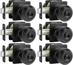 Haidms 6 Pack Matte Black Door Knobs Interior, Privacy Interior Door Knob for Bedroom or Bathroom Classic Black Round Doorknobs Hardware(Square Panel Interior Door Konbs)