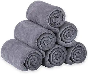 JML Microfiber Bath Towels, Bath Towel Set (6 Pack, 27" x 55") - Extra Absorbent and Fast Drying,Multipurpose Microfiber Towel for Bath, Beach, Pool, Sports, Yoga - Grey