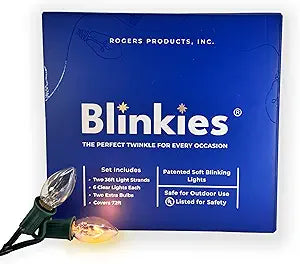 Blinkies Soft White Blinking Outdoor String Lights - Non-Programmed and Relaxing Twinkle Lights, 36 Foot Strands, 2 per Package, 12 Sockets Total