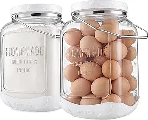 FavorFlavor Glass Jar with Airtight Lid: 2 Pack 1.5 Gallon Wide Mouth Mason Jars with Handles & Non-slip Bases, Large Food Storage Containers with 2 Measurement Mark for Kitchen, Flour, Candy, Cookie