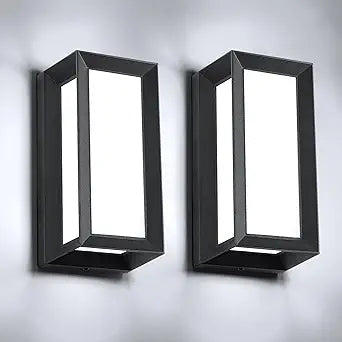 Outdoor Light Fixtures Wall Mount 2 Pack, 3 Colors & Dimmable, Exterior Wall Lights for House, Front Porch & Patio (Rectangle)