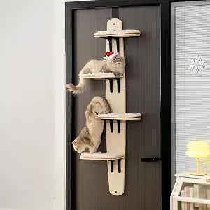 Door Hanging Cat Tree,Door Hanging Cat Shelf with Soft Mat,4-Levels Over The Door Cat Climber for Indoor Cats(Wooden-67.3" H X 23.2" L X 8.3" W)