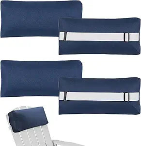 Outdoor Pillow for Chaise Lounge Chair, 4 Pack Chaise Lounge Pillows Water Resistant Head Support Pillow with Adjustable Strap for Patio Garden Pool Beach Chairs, Navy
