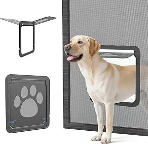 Large Dog Door for Screen Door, Easy Install Lockable Pet Screen Door for Sliding Door, Doggy Screen Door, Gray, Inside size: 14''x12''
