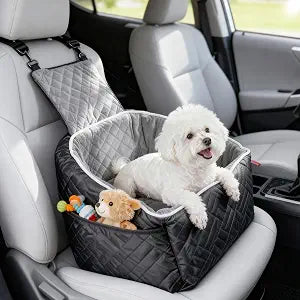 Wigoo Dog Booster Car Seat for Small/Medium Dogs Under 35 lbs, Memory Foam Elevated Seat, Fully Detachable & Washable, Pet Car Travel Home Bed with Storage Pockets, 1 Safety Belt, Black