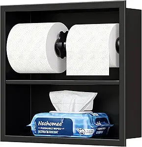 Neodrain Black Recessed Toilet Paper Holder, Stainless Steel Tissue Holder for Wipes, Space-Saving Wall Niche Storage for Bathroom, Kitchen&Vanity (Matte Black)