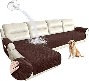 Arfntevss Waterproof L Shape Sectional Couch Covers for Sectional Washable Velvet Sofa Sofa Cover for Dogs Pet L Shaped Couch Cushion Protector Non Slip U Shaped Slipcover (Chocolate Brown, X-Large)