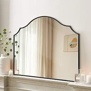 Besdomus Scalloped Arched Mirror for Mantel: 35"x26" Black Modern Wooden Wall Mirror - Minimalist Decorative Dresser for Vanity/Bathroom/Bedroom/Fireplace/Living Room/Entryway - Stylish Home Decor
