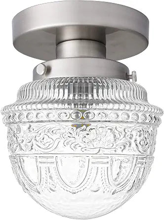 DSMJFU Brushed Nickel Semi Flush Mount Ceiling Light, Small Blowing Clear Glass Shade Ceiling Light Fixtures for Bedroom Closet Bathroom Hallway Kitchen