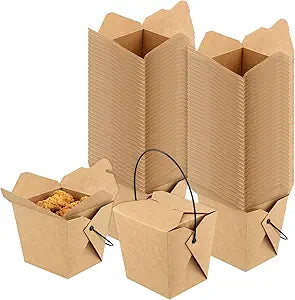 100 Pack 16oz Chinese Take Out Boxes, Kraft Take Out Box with Handle, Chinese Food Boxes, Chinese Box to Go for Restaurant, Bakery and Party