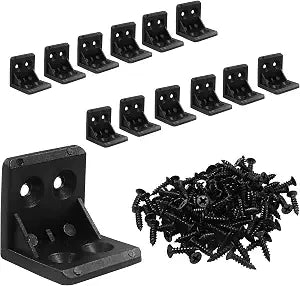 Black Plastic Corner Brace L Bracket, 1 x 1 inch, 30 Pcs