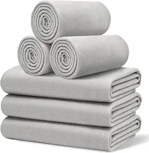 6 Pc Soft Fleece Throw Blankets 210GSM, 60x50 Inch - Lightweight Cozy Blankets Bulk, Wool Blankets in Bulk for Wedding Gifts & Homeless Donations (Gray)