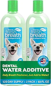TropiClean Fresh Breath Water Additive for Dogs 2-Pack, 33.8oz Each  Dog Breath Freshener & Teeth Cleaning Solution, Better Value for Daily Use