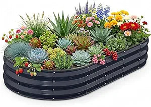 Raised Garden Bed 631 FT, Galvanized Metal Raised Planter Box Decorative Vegetable & Herb Planting Container for Lawn Border Patio BBQ Area Landscape Path Outdoor Midnight Blue