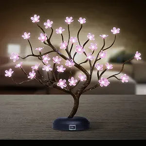 Lighted Cherry Blossom Tree Lamp 18IN Tree Lights with 36 LED, Japanese Cherry Blossom Decor for Indoor and Outdoor, Adapter Plug in/ Battery Powered Tabletop Lamp, UL Listed, Pink