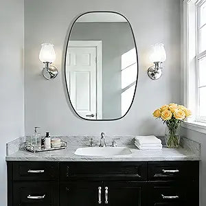 36''x24'' Black Oval Bathroom Mirror for Over Sink, Metal Framed Mirror Rectangular Rounde for Wall, Vanity Mirrors Rectangular Oval for Living Room, Dresser, Hallway, Entryway