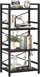 Yoobure 4 Tier Bookshelf - Small Book Shelf Industrial Bookcase, Narrow Book Case Book Storage Organizer for CD/Movie/Book, Bookshelves for Bedroom Office Living Room Black