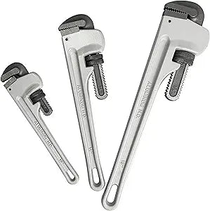 HFS(R 3-Piece Heavy Duty Aluminum Straight Pipe Wrench Set, 10", 14", 18", Adjustable Plumbing Wrench Set, Drop Forged