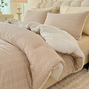 tohrisa Boho Comforter Set Full Size Striped Pleats Bohemian Seersucker Bedding Set All Season Soft Cozy 3 Pieces Quilt with 2 Pillowcases(80"X90" Beige)