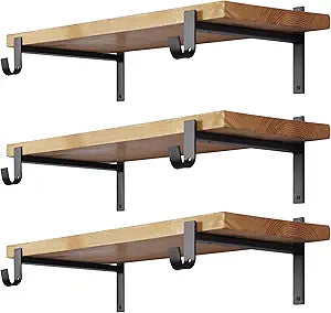 EZYDECOR Closet Rod Bracket Shelf Bracket with Hook Black Closet Shelf Bracket with Rod Support 6 Pack Wall Mounted Heavy Duty Shelf Brackets (12 Inch)