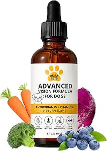 Aura Pets Advanced Vision Formula for Dogs -Liquid Drops Supplement for Daily Eye Health - 30ml