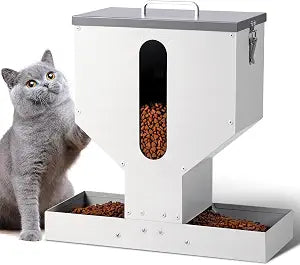 Automatic Cat Feeder 2 Cats - 12L Gravity Dual Cat Feeder Outdoor Pet Feeding Station Auto Dry Food Dispenser for Pet Cat Dogs