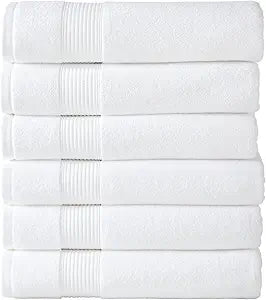 Modern Threads Hotel Collection 6-Pack 100% Ring Spun Cotton, Highly Absorbent Quick Drying Bath Towel Set, White, 30x60