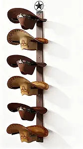 Cowboy Hat Rack for Wall  3-Piece Western Hat Holder, Rustic Wooden & Metal Wall Mounted Cowboy Hat Organizer, Holds up to 6 Hats, Cowboy Room Decor & Storage Display Rack
