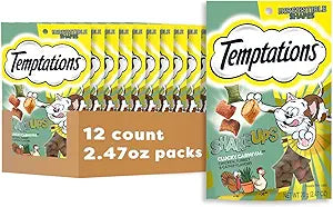 Temptations Cat Treat ShakeUps, Crunchy and Soft Cat Treats, Clucky Carnival, 2.47 oz. Pouches (Pack of 12)