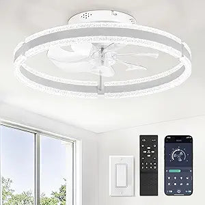 LEDIARY Ceiling Fans with Lights and Remote, 20'' Low Profile Ceiling Fan with Light, 3000-6000K Dimmable Fandelier Ceiling Fans, Modern Flush Mount Fan Light for Bedroom with 6 Wind Speeds- White
