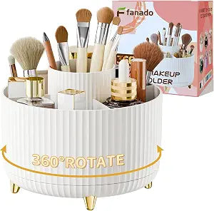 fanado 360 Rotate Makeup Brush Holder Organizer, Makeup Organizers Countertop, Makeup organization and Skincare Storage for Vanity, Desktop, Bathroom (White)