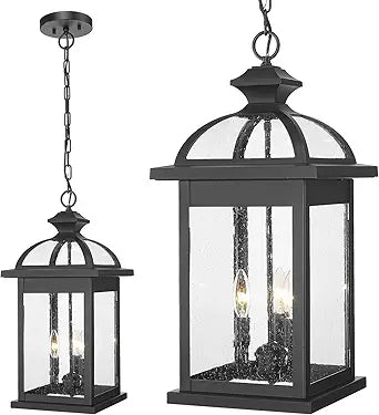 Darkaway Outdoor Pendant Lights for Porch, Extra Large 23inch Outdoor Chandelier 3-Light Hanging Lights Adjustable Hegiht Exterior Chandelier Ceiling Mount with Seeded Glass for House Patio Gazebo