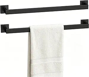 23.6 Inch Matte Black Bathroom Towel Bar Set, 2-Piece Square Wall Mounted Towel Rack, Wall Mounted 304 Stainless Steel Towel Holder for Bathroom