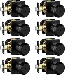 Goldenwarm Matte Black Door Knobs Interior, Bedroom Door Knob Bathroom, Interior Door Knobs Privacy Modern Door Knob 8 Pack
