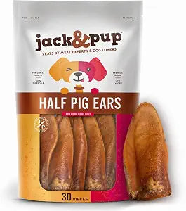 Jack&Pup Half Pig Ears for Dogs (30 Pack) - All Natural Single Ingredient Pigs Ears Halves - Premium Dog Ear Treat - Dog Chew Treats for Large and Small Breeds