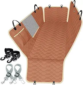 Lassie Dog Car Seat Covers for Back Seat with 2 Seat Belts, Waterproof Dog Car Hammock with Mesh Window Durable Scratch Proof Nonslip Pet Carseat Covers Universal Fit Protector for Cars, Trucks & SUVs